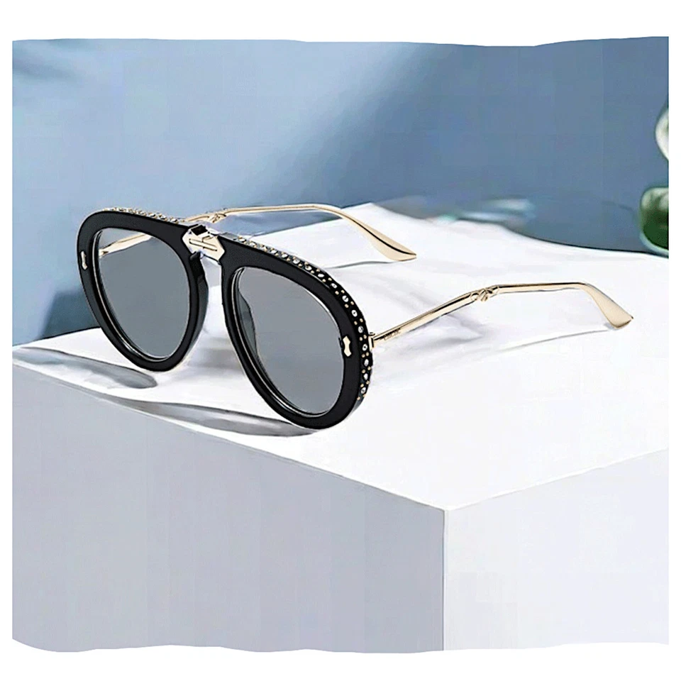 Women Aviator Sunglasses Rhinestones Design Foldable Glasses Photocromatic UV400 - Image 3 of 4