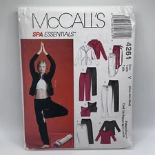 McCalls Pattern 4261 Spa Essentials Yoga Mat Bag Tops Bottom Sizes XS S M UNCUT