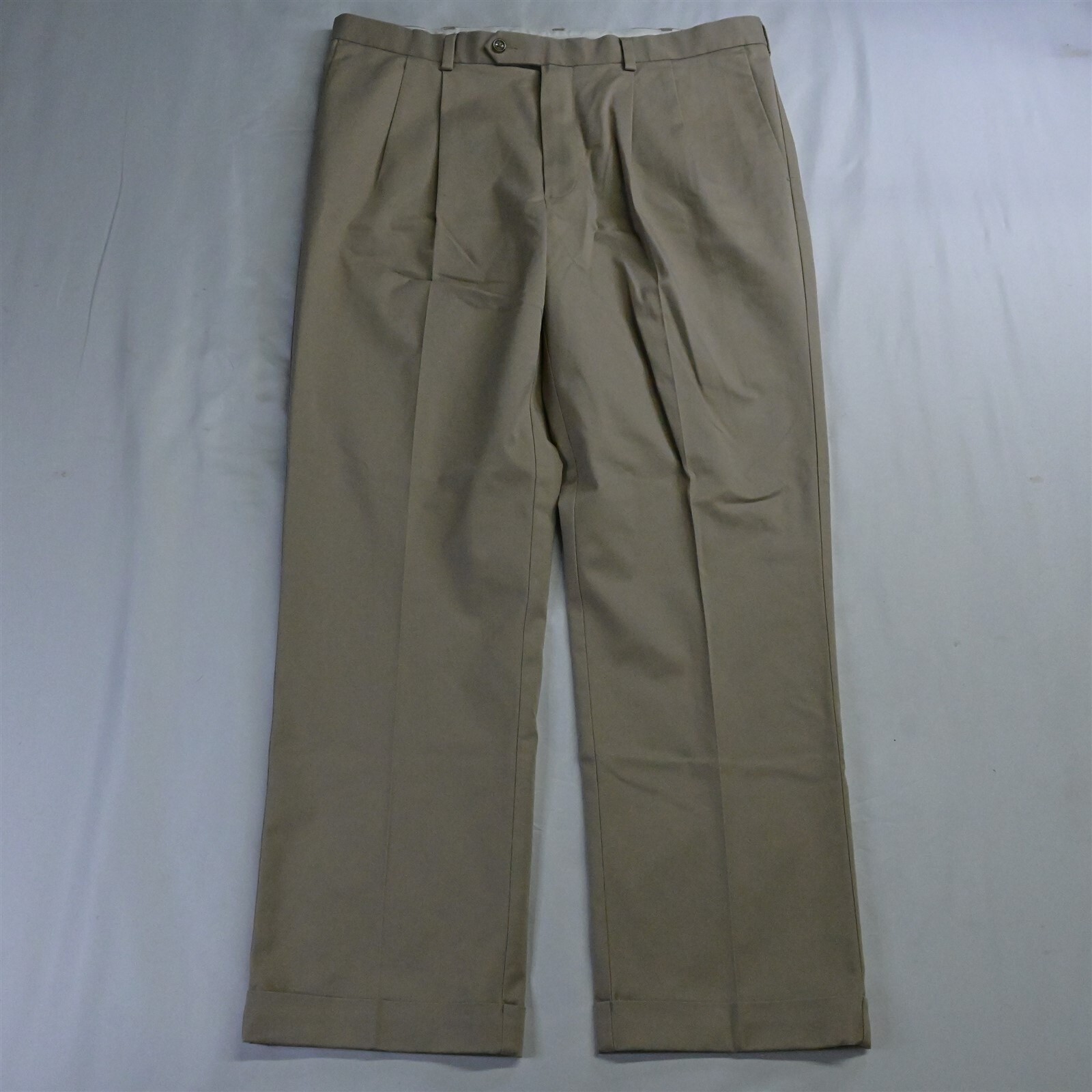 Roundtree & Yorke 38 x 30 Khaki Cotton Pleated Cuffed Dress Pants