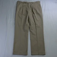 Roundtree & Yorke 38 x 30 Khaki Cotton Pleated Cuffed Dress Pants