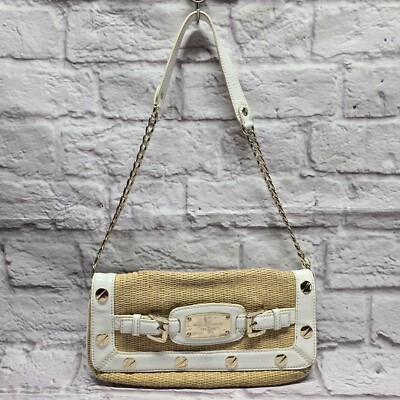 MICHAEL KORS Panama Straw White Leather Straw Woven Clutch Shoulder Y2K  Purse