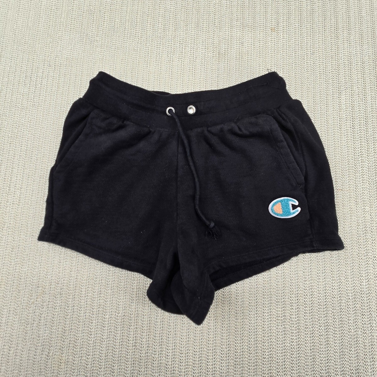 Champion Sweat Shorts Womens Medium Black Reverse Weave Logo 30 Waist