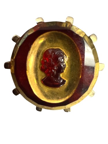Vintage Red & Gold-Tone Cameo Cufflinks With Starburst Backplate Estate Rare - Picture 6 of 8