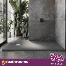 Grey Slate Effect Low Profile Shower Tray With Fast Flow Waste 1200 x 800mm