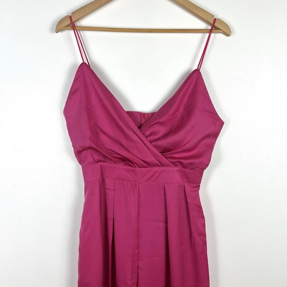 Sexy mono satinado rosa brillante para mujer talla S correas femenino fiesta glamour ropa de club nocturno Foto 3 de 4