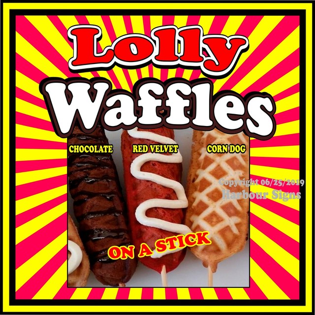 Lolly Waffles DECAL (Choose Your Size) On a Stick Concession Food Truck