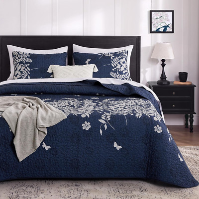 - Floral Quilt Set, Botanical Elegant Flower Tree Leaf Modern Pattern Printed, R