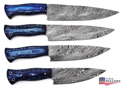 Handmade Damascus Steel Chef Knife Set with Genuine Leather Roll Bag