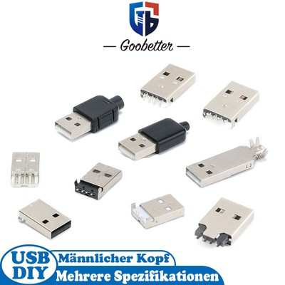 USB 2.0 Typ A Stecker Stecker DIY Adapter Patch Lötabdeckung 90°Gebogene Nadel