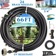 66FT MIST COOLING SYSTEM 24 NOZZLES OUTDOOR GARDEN PATIO MISTING KIT WATER SPRAY