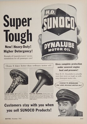 1952 Print Ad Sunoco H.D. Heavy Duty Dynalube Motor Oil in Cans