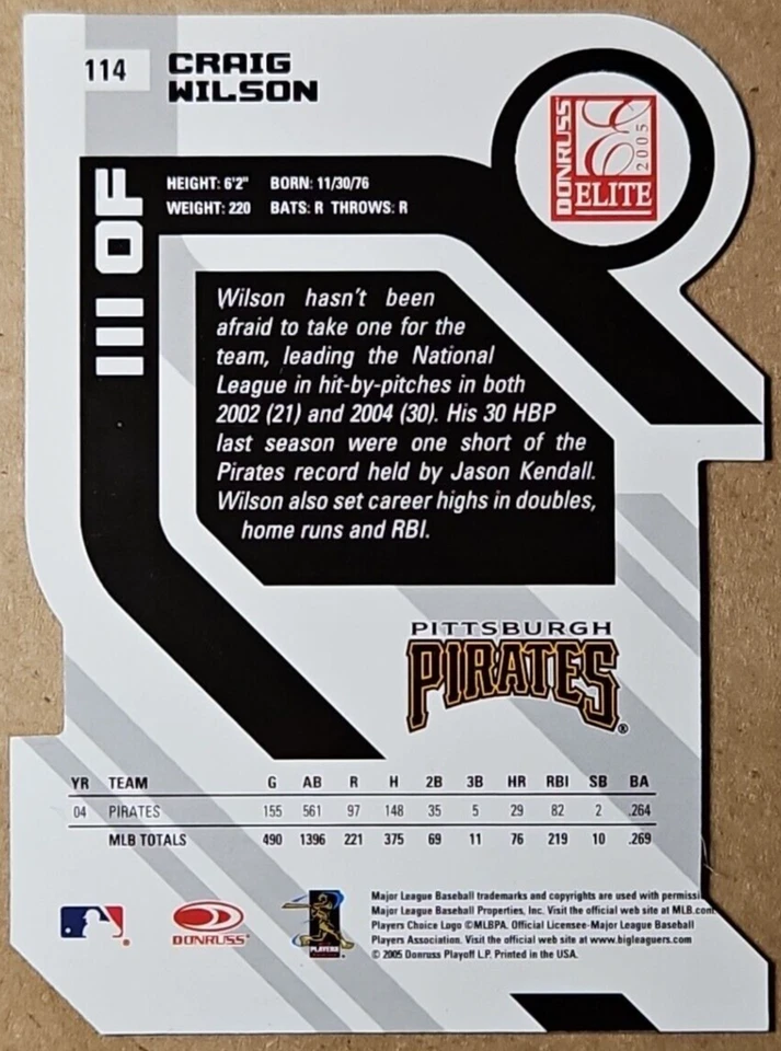 2005 Donruss Elite Aspirations No114 Крэйг Уилсон SN'd No47/64 Pittsburgh Pirates - Изображение 2 из 2