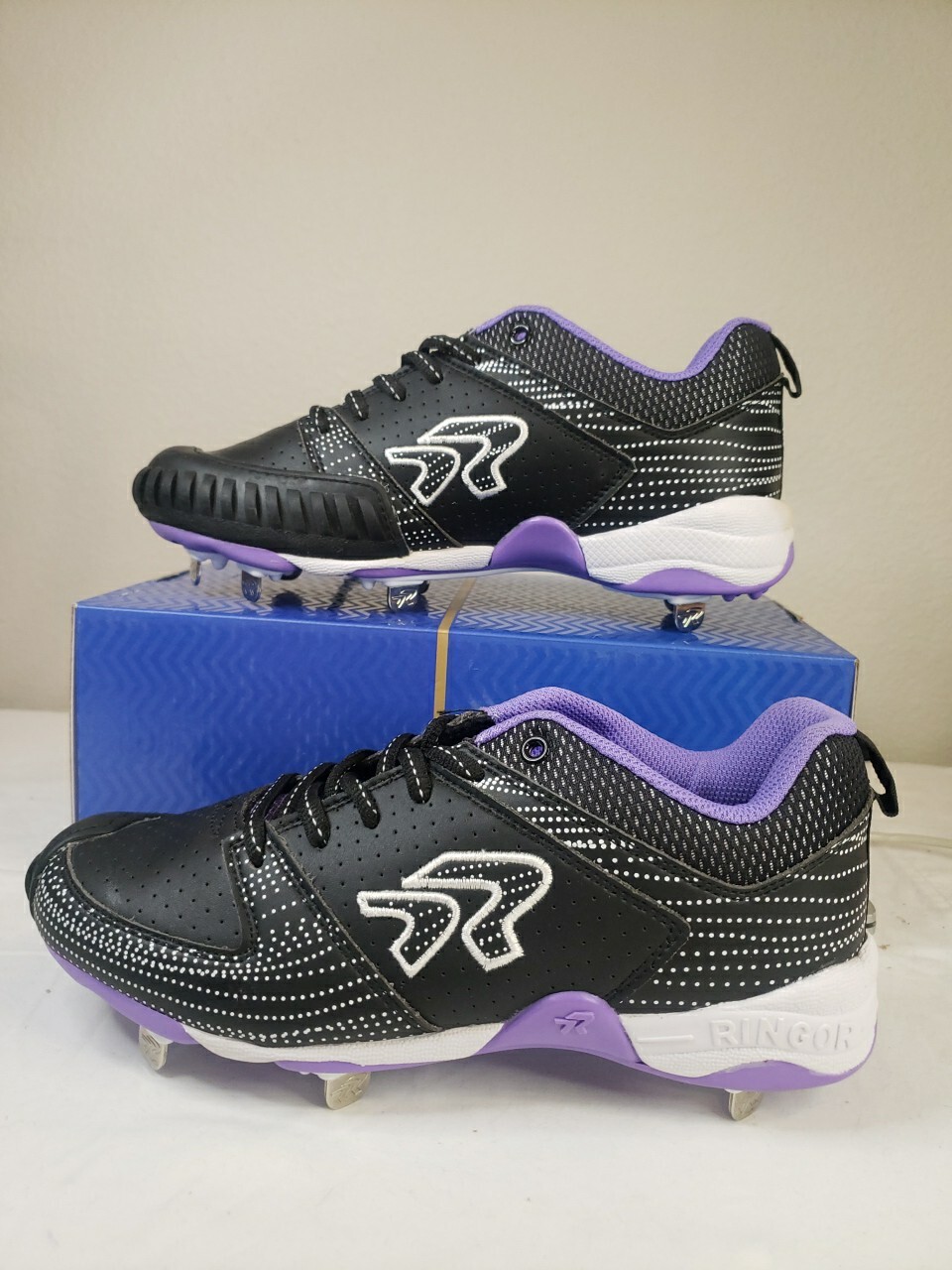 Softball Cleats Ringor Pitching Toe Spike Women’s 8 Black Purple MSRP