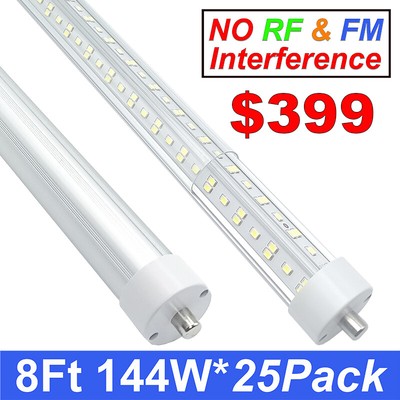25 Pack Single Pin Type 8 Foot Led Light 6500 K 144W Fa8 Ballast Bypass Bulbs