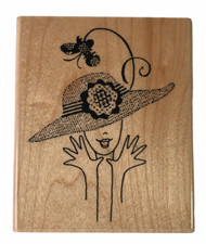Stampendous Mod Hatter Wood Mounted Rubber Stamp Woman Hat Flower