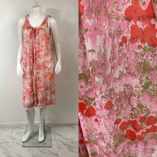 VTG 60s Babydoll Nightgown Sheer A-Line Print Chiffon M/L