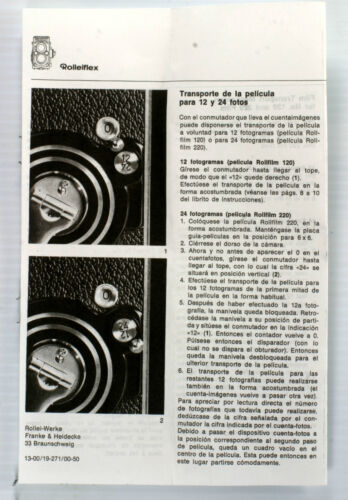 Instructions Rolleiflex pour la fonctionnalité 12/24 des 3,5 F et 2,8 F - photocopie - Photo 1 sur 1