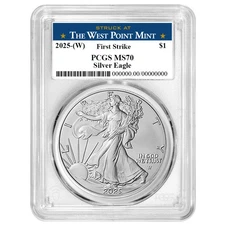 2025 (W) $1 American Silver Eagle PCGS MS70 FS West Point Label