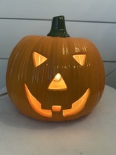 Vintage 7 Ceramic Light Up Pumpkin Jack O Lantern w/Cord EUC Halloween Orange