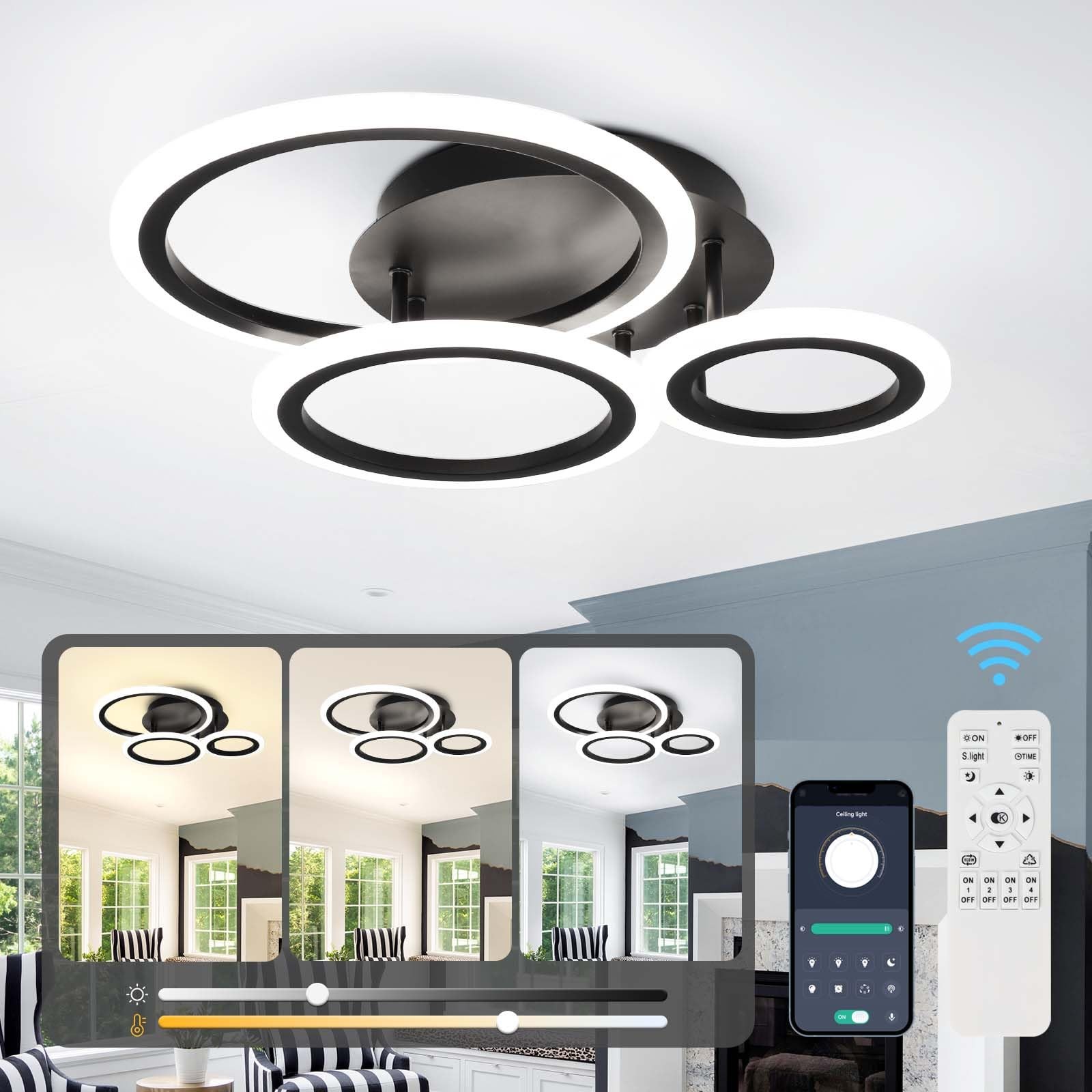 Plafonnier LED dimmable 35W noir avec intensité lumineuse réglable