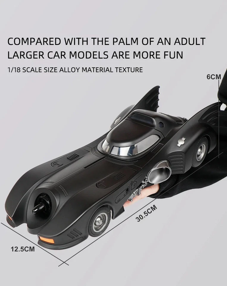 BATMOBILE 1989 MODELLO auto pressofuso BATMAN DC Comics WB QY Toys 1:18 luci LED - Immagine 3 di 4