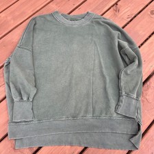 Aerie Sweatshirt Crewneck Oversized Raw Seams Green Medium Comfy Cozy