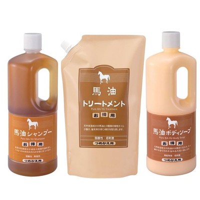Azuma Trading Co., Ltd. Horse Oil Shampoo, Conditioner, and Body Soap Refill Set