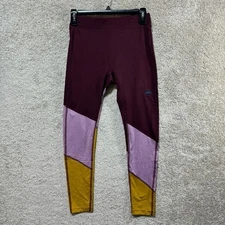 Janji Crazy Crop Leggings Women's S Maroon Lilac Yellow Colorblock Running NWT