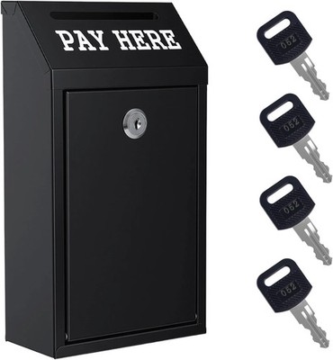 Locking Cash Box with Slot, Metal Money Donation Box with Lock and 4 Keys Wall M