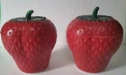 Vintage Painted Milk Glass Covered Strawberry Jam Jelly Jars Set Of 2
