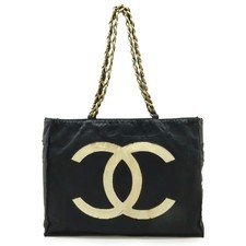 Chanel Nylon Coco Mark Chain Shoulder Tote Bag Women Black One Size