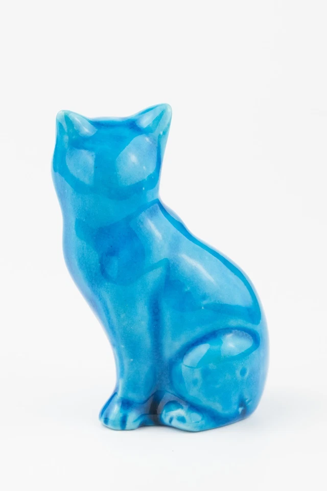 Vintage Chinese Turquoise Blue Glazed Porcelain Cat Figure - Image 2 of 4
