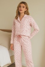 Womens Pyjamas Set Bottoms & Top Revere Collar Ladies Loungewear Long Sleeve Pjs