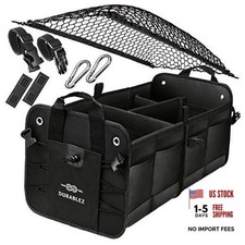 Trunk Organizer with Covering Net, Attachable Non-Slip 2-section classic black