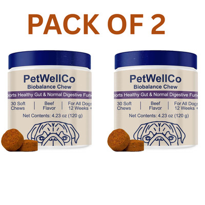PetWellCo Biobalance Digestive Support Dog Chews   Beef Flavor - pack of 2
