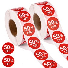 2000pcs 50 Discount Stickers, 1in Round Self 2.5cm x 1in, Red, White