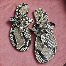Tory Burch Miller Logo Thong Sandals Roccia Snake Leather Size 5 1/2