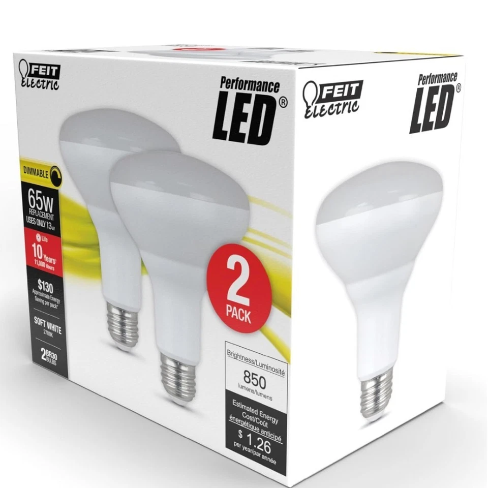 Feit Electric LED BR40 Bulbs Dimmable 65W Equivalent E26 Recessed Can 2700k Damp - Image 2 of 4