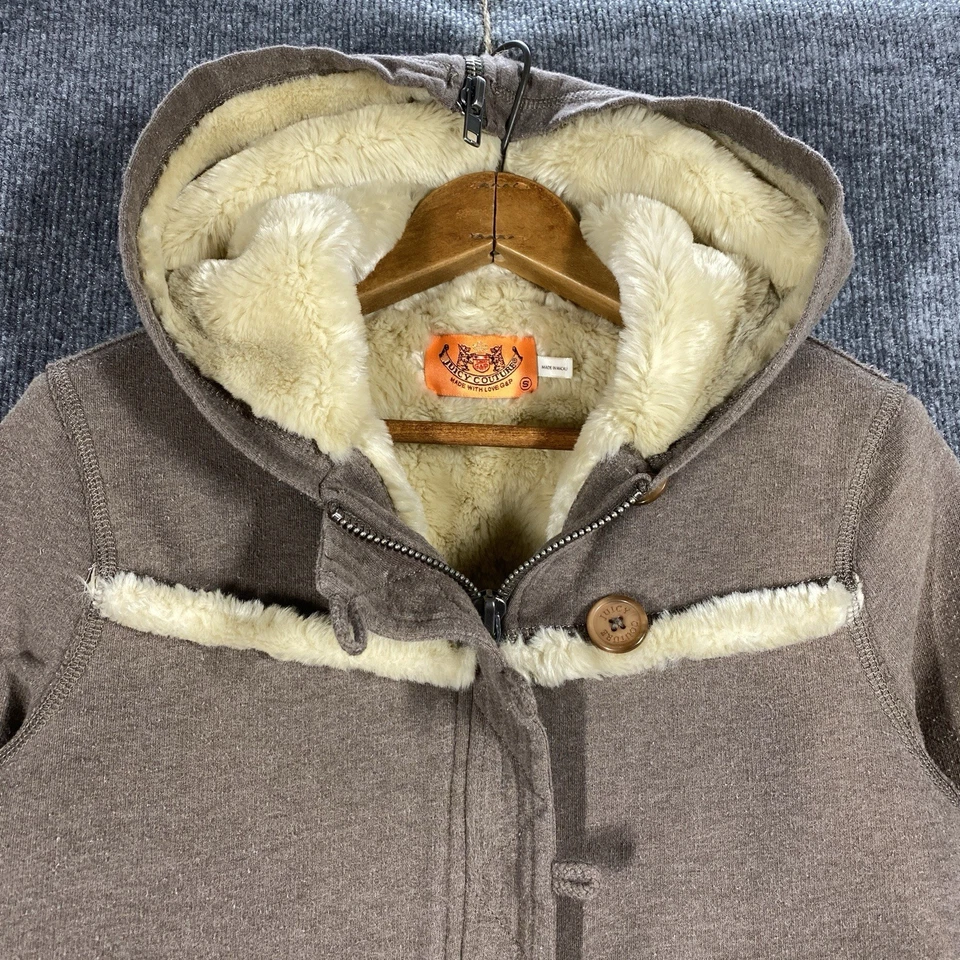 VINTAGE Y2K Juicy Couture Hoodie Sweatshirt Womens Small Faux Fur Lined Jacket - Image 2 of 4