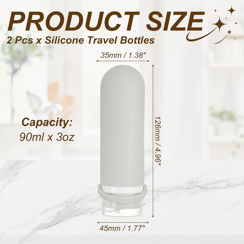 2 Pezzi Bottiglia di Spremitura in Silicone, 3oz Bottiglie da Viaggio Ricaricabili, Grigio - Foto 2 di 7