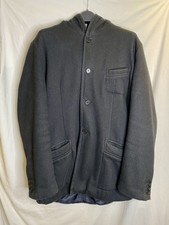 Men’s Black Hooded Dress Duffel Coat Mohair/Wool Medium