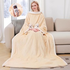 Wearable Heated Blanket with Sleeves, Electric Heated Robe with Foot Pockets,...