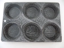 Antique 1900 Gray Granite Ware Six Muffin Pan W/Hang Hole