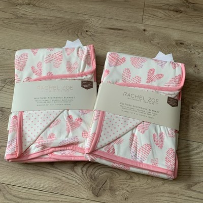 Neu 2er Set Rachel Zoe Baby Bambus Wende Rosa Herz Decken 107x107cm