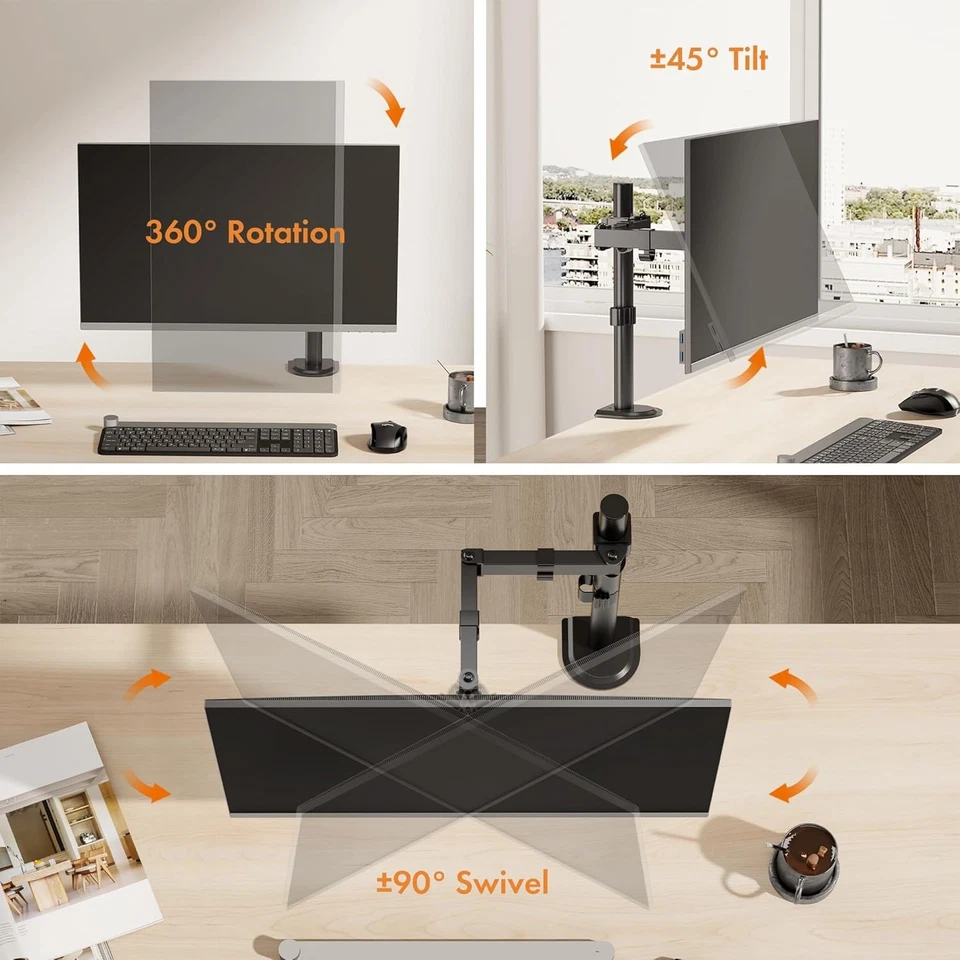 VonHaus Single Monitor Stand for 13-32" Screens, Mount with Desk... - Image 3 of 4