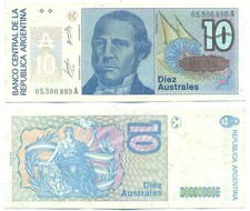 ARGENTINA NOTE 10 AUSTRALES (1986) ALONSO-CONCEP SUFFIX A B# 2819 P 325a XF