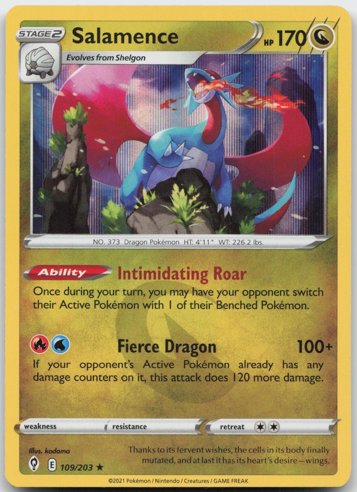 SALAMENCE 109/203 HOLO R EVOLVING SKIES POKEMON NEAR MINT