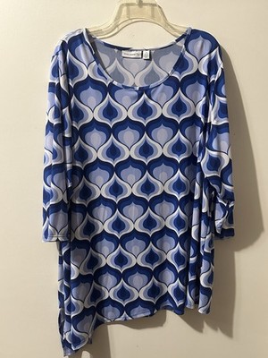 Susan Graver Woman Tunic/top Sz 2X Funky Liquid Knit 3/4 Sleeve