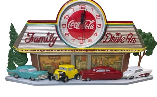 Vintage 1980s Burwood Coca Cola Clock Family Drive-In USA WORKS Plastic