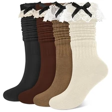 Slouch Socks for Women Long Knee High Socks Brown, Dark Grey, Khaki & Oatmeal
